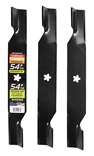 MaxPower 561747B 3 Blade Set for Many 54 in. Cut Craftsman, Husqvarna, Poulan Mowers Replaces OEM #s 187256 and 532187256,yellow