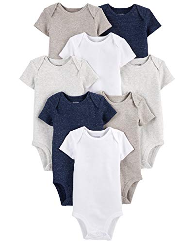 Simple Joys by Carter's Unisex Babies' Short-Sleeve Bodysuit, Pack of 8, Navy Heather/White/Oatmeal, 3-6 Months
