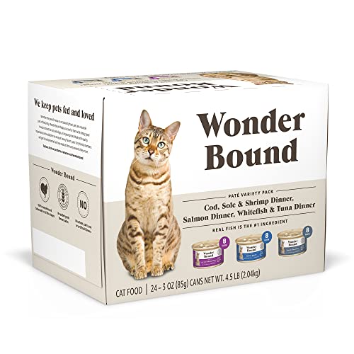 Amazon Brand - Wonder Bound Wet Cat Food, Pate, No Added Grain, Variety Pack (Beef/Chicken/Turkey & Giblet), 3 Oz cans, Pack of 24