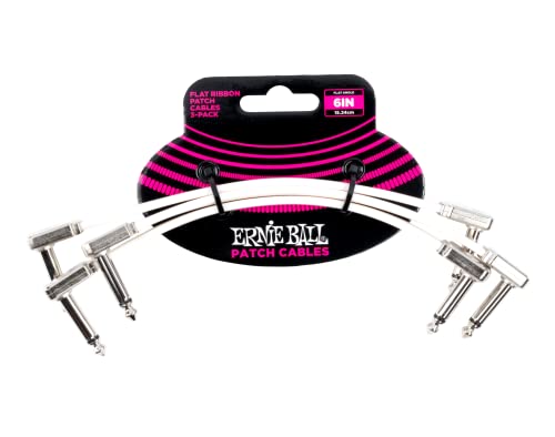 Ernie Ball Flat Ribbon Patch Cable 3-Pack, 6in, White (P06385)