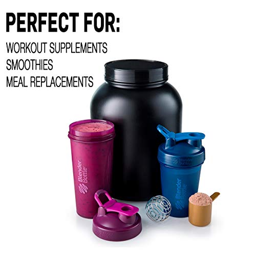 BlenderBottle Classic Shaker Bottle Perfect for Protein Shakes and Pre Workout, 20-Ounce (3 Pack), Teal and Plum and Cyan