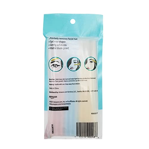 Amazon Basics Multipurpose Exfoliating Dermaplaning Tool, Eyebrow & Facial Razor, Includes Blade Cover, Multicolor, 9 Count