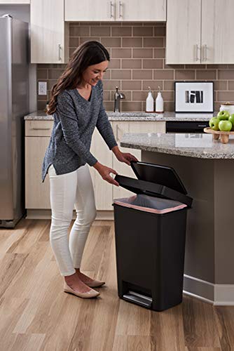 Rubbermaid Premier Series III Step-On Trash Can for Home and Kitchen, with Stainless Steel Rim, 12.4 Gallon, Charcoal