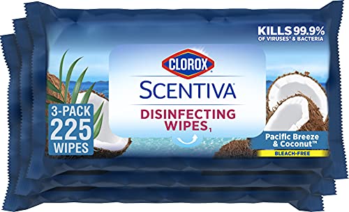 Clorox Scentiva Cleaning Wipes, Bleach Free Cleaning Wipes that Kill Bacteria, Pacific Breeze & Coconut Scent, 75 Count (Pack of 3)