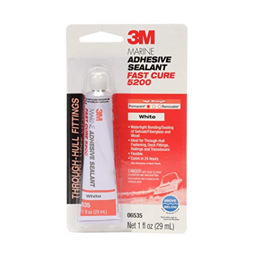3M Marine Adhesive Sealant Fast Cure 5200 (05220) Permanent Bonding and Sealing for Boats and RVs Above and Below the Waterline Waterproof Repair, White, 3 fl oz Tube