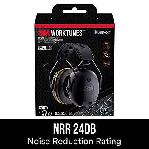 3M WorkTunes Connect Hearing Protector with Bluetooth Wireless Technology, 24 dB NRR, Hearing Protection Safety Earmuffs,Black
