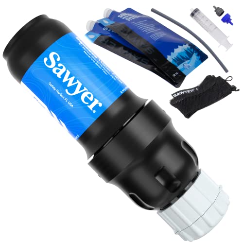 Sawyer Products SP129 Squeeze Water Filtration System w/ Two 32-Oz Squeeze Pouches, Straw, and Hydration Pack Adapter