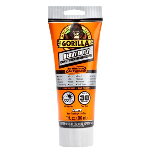 Gorilla Heavy Duty Construction Adhesive, 7 Ounce Squeeze Tube, White, (Pack of 2)