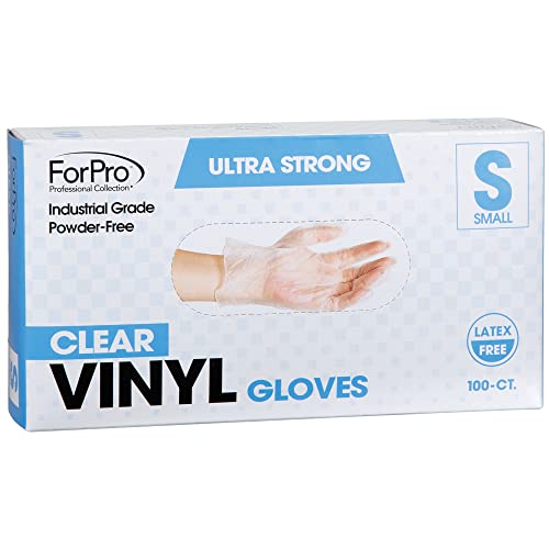 ForPro Disposable Vinyl Gloves, Clear, Industrial Grade, Powder-Free, Latex-Free, Non-Sterile, Food Safe, 2.75 Mil. Palm, 3.9 Mil. Fingers, Small, 100-Count