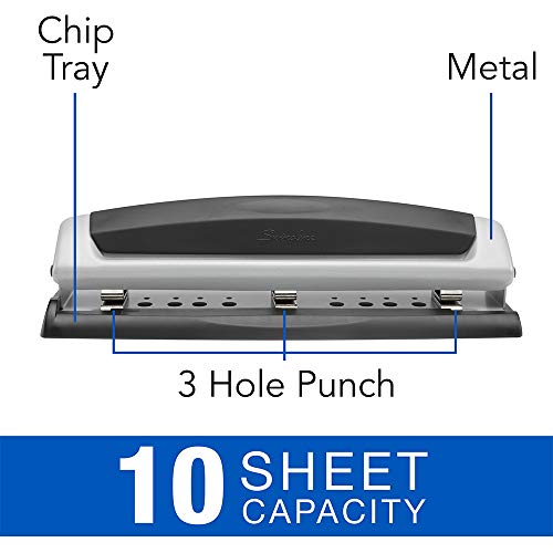 Swingline 3 Hole Punch, 2- 3 Hole Adjustable Desktop Puncher, 10 Sheet Punch Capacity, Precision Pro, Black/Silver (74037)