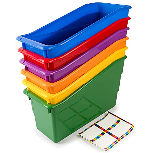 Really Good Stuff-163319 Durable Magazine, Book, Folder, File and Binder Holders – Ideal for Narrow or Vertical Storage Needs– Instantly Color Code Home or Classroom –Assorted Primary Colors(Set of 6)