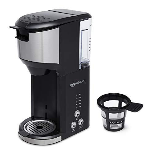 Amazon Basics Compact Dual Brew Single Serve Capsule Coffee Maker, 14 oz, Black, 8.15" x 5.32" x 11.99"