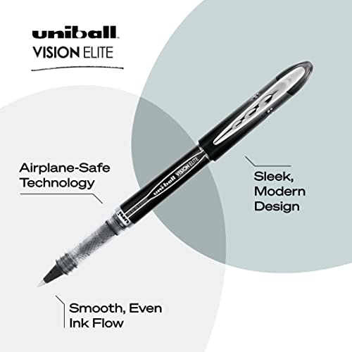 Uniball Vision Elite Rollerball Pens, Black Pens Pack of 12, Micro Pens with 0.5mm Ink, Ink Black Pen, Pens Fine Point Smooth Writing Pens, Bulk Pens, and Office Supplies