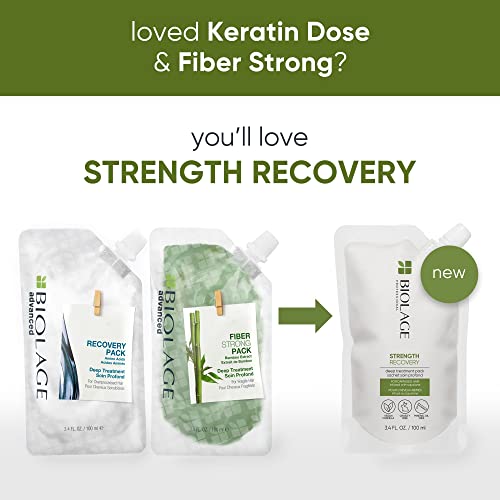 Biolage Strength Recovery Deep Treatment Pack | Moisturizing & Repairing Hair Mask | For All Damaged Hair Types | Vegan | Cruelty-Free | Infused with Vegan Squalane | 3.4 Fl. Oz