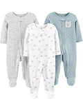 Simple Joys by Carter's Unisex Babies' Cotton Footed Sleep and Play, Pack of 3, Llama/Rainbow/Bear, Newborn