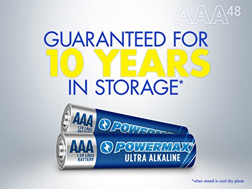 Powermax 48-Count AAA Batteries, Ultra Long Lasting Alkaline Battery, 10-Year Shelf Life, Reclosable Packaging