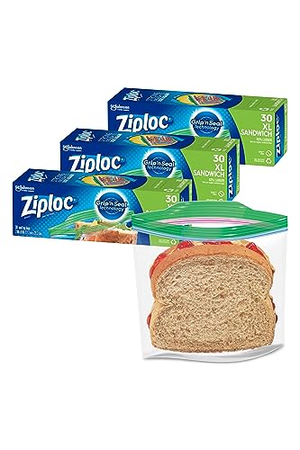 Ziploc Sandwich and Snack Bags, Storage Bags for On the Go Freshness, Grip n Seal Technology for Easier Grip, Open, and Close, 30 Count (Pack of 3)