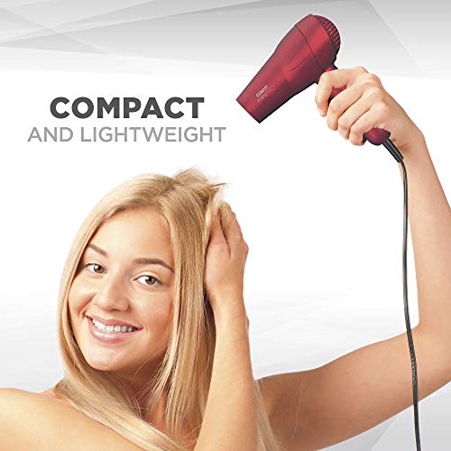 Conair miniPRO Tourmaline Ceramic Travel Hair Dryer with Folding Handle, Red