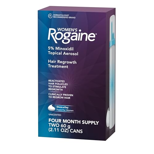 Womens Rogaine 5% Minoxidil Foam for Thinning Hair & Loss, Topical Once-A-Day Hair Fall Treatment for Womens Hair Regrowth, Unscented Minoxidil Foam, 4-Month Supply, 2 x 2.11 oz
