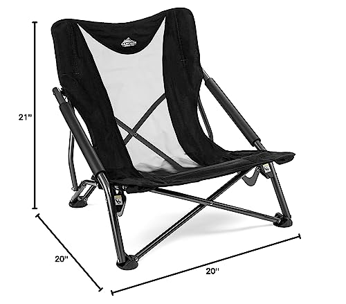 Cascade Mountain Tech Camping Chair - Low Profile Folding Chair for Camping, Beach, Picnic, Barbeques, Sporting Event with Carry Bag , Black