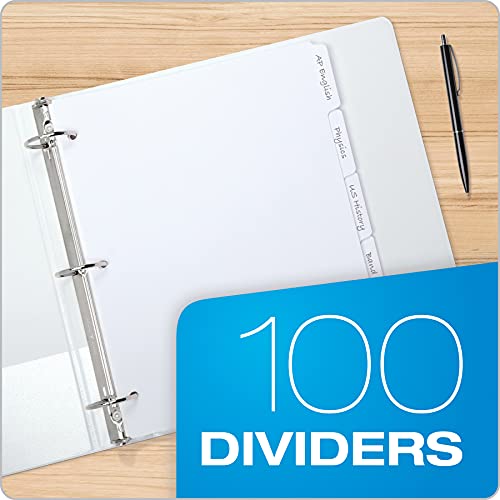 Oxford Blank Write On Binder Dividers, 1/5 Cut Tabs, 3 Hole Punch Dividers in 5 Tab Sets, 100 Dividers, 20 Sets, White (89981)