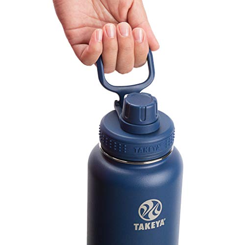 Takeya Actives Insulated Stainless Steel Water Bottle with Spout Lid, 24 Ounce, Midnight Blue