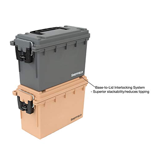 Sheffield 12628 Field Box, Pistol, Rifle, or Shotgun Ammo Storage Box, Tamper-Proof Locking Ammo Can, Water Resistant, Made in The U.S.A, Stackable, Gray
