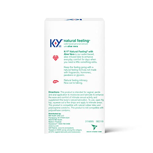 K-Y Natural Feeling Lube with Aloe Vera, Personal Lubricant, Water-Based Formula, Safe to Use with Silicone Toys and Condoms, For Men, Women and Couples, 1.69 FL OZ