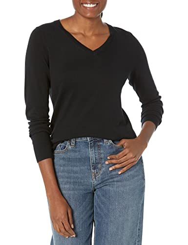 Amazon Essentials Women's Classic-Fit Lightweight Long-Sleeve V-Neck Sweater (Available in Plus Size), Black, 3X