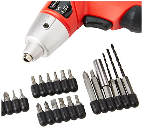 25-Piece Electric Screwdriver Set - Cordless Drill with LED Work Light, Automatic Spindle Lock, Carrying Case, and Screw Driver Bits by Stalwart (Red)