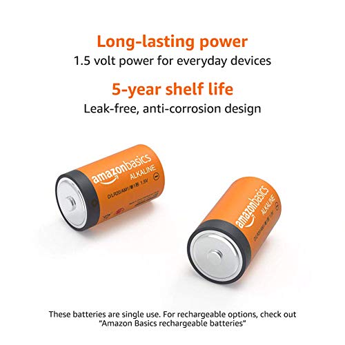Amazon Basics 4-Pack C Cell Alkaline All-Purpose Batteries, 1.5 Volt, 5-Year Shelf Life