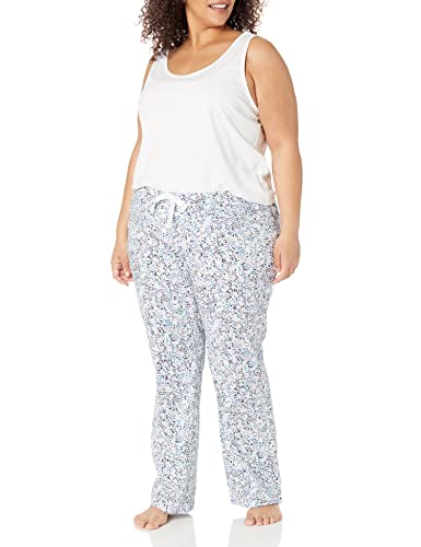 Amazon Essentials Women's Poplin Sleep Pant, Blue/White, Floral, Medium