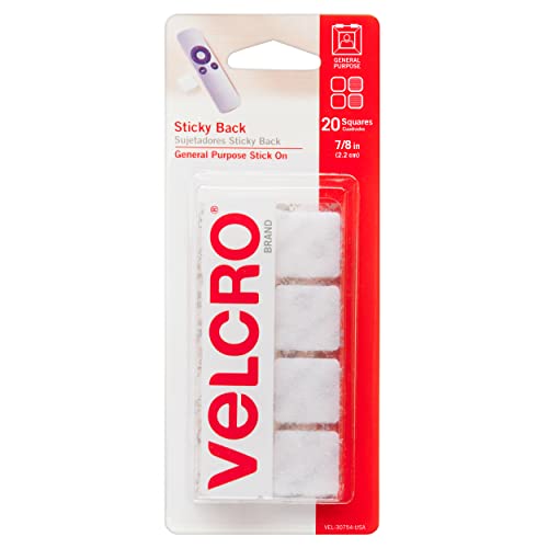 VELCRO Brand Mounting Squares | Pack of 20 | 7/8 Inch White | Adhesive Sticky Back Hook and Loop Fasteners for Home, Office or Crafting | Strong Secure Hold
