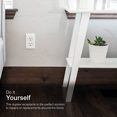 GE UltraPro Grounding Duplex, White, Wall Receptacle, Replacement, Tamper Resistant, 3 Prong Outlet, Easy Install, UL Listed, 10921, 20A