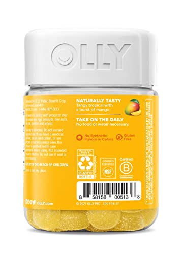 OLLY Probiotic + Prebiotic Gummy, Digestive Support and Gut Health, 500 Million CFUs, Fiber, Adult Chewable Supplement, Peach, 60 Day Supply - 60 Count Pouch