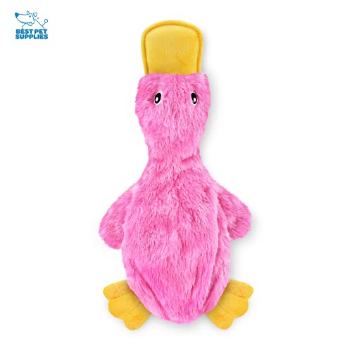 Best Pet Supplies Crinkle Dog Toy for Small, Medium, and Large Breeds, Cute No Stuffing Duck with Soft Squeaker, Fun for Indoor Puppies and Senior Pups, Plush No Mess Chew and Play - Light Pink