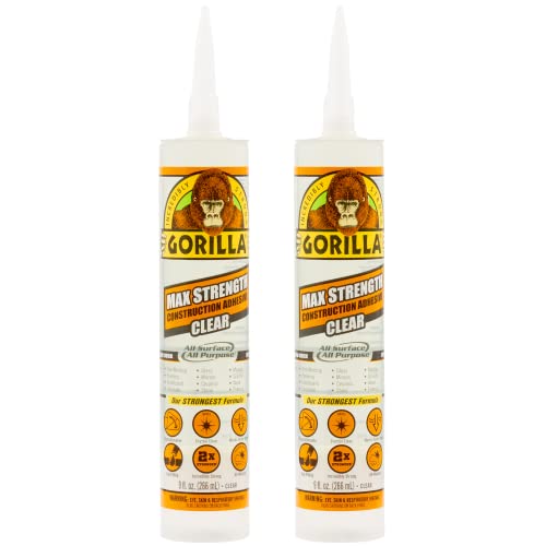 Gorilla Max Strength Clear Construction Adhesive, 9 Ounce Cartridge, Clear, (Pack of 6)