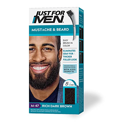 Just For Men Mustache & Beard, Beard Dye for Men with Brush Included for Easy Application, With Biotin Aloe and Coconut Oil for Healthy Facial Hair - Dark Brown, M-45, Pack of 1