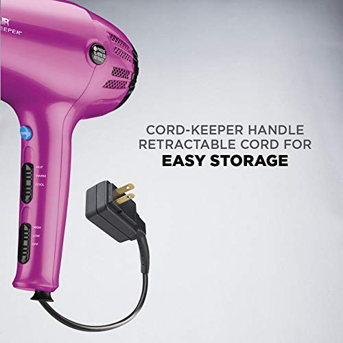 Conair Hair Dryer with Retractable Cord, 1875W Cord-Keeper Blow Dryer