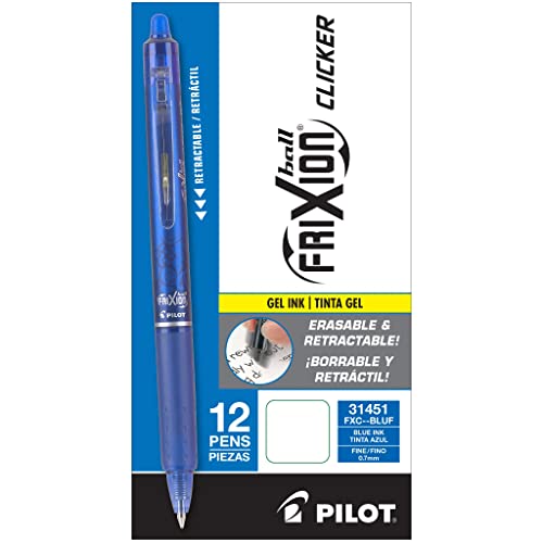 Pilot, FriXion Clicker Erasable Gel Pens, Fine Point 0.7 mm, Pack of 12, Black