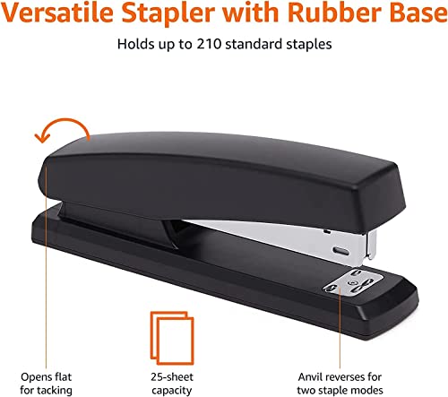 Amazon Basics Stapler with 1000 Staples, Office Stapler, 25 Sheet Capacity, Non-Slip, Black, 3 Pack
