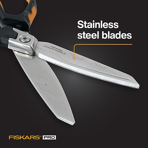 Fiskars Pro PowerArc Shears 10 Heavy-Duty Scissors with SoftGrip Ergonomic Comfort Handle - All-Purpose Outdoor Scissors - Black/Orange