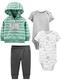 Simple Joys by Carter's Baby Boys' 4-Piece Jacket, Pant, and Bodysuit Set, Dark Grey/Grey/Mint Green Elephant/White Forest Animals, Newborn