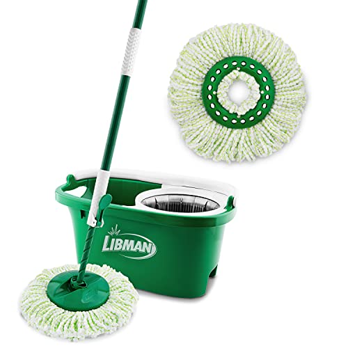 Libman Tornado Spin Mop System Plus 1 Refill Head | Mop and Bucket with Wringer Set | Libman Mop for Floor Cleaning | Hardwood Floor Mop | 2 Total Mop Heads Included,Green