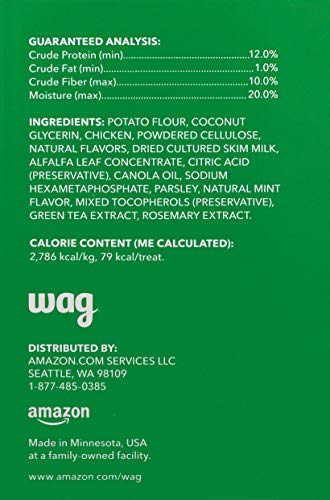 Amazon Brand - Wag Dental Dog Treats to Help Clean Teeth & Freshen Breath - Medium, Unflavored, 36 Count (Pack of 1)