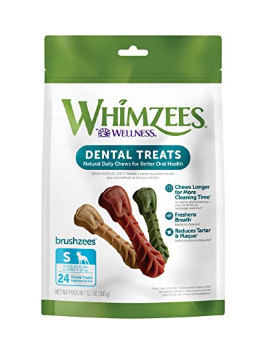 WHIMZEES by Wellness Brushing Dental Chews For Dogs, Grain-Free, Long Lasting Treats, Freshens Breath Medium Breed, 12 Count