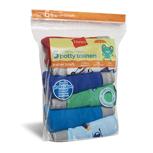 Hanes Toddler Boys' Potty Trainer Underwear, Boxer Briefs & Briefs Available, 6-Pack, Blue/Print Assorted, 2-3T