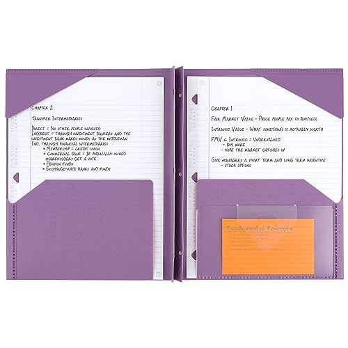 Five Star 2 Pocket Folders, 4 Pack, Plastic Folders with Stay-Put Tabs and Prong Fasteners, Holds 8-1/2” x 11 Paper, Writable Label, Tidewater Blue, White, Amethyst Purple, Harvest Yellow (38064)