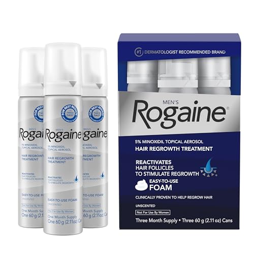 Mens Rogaine 5% Minoxidil Foam for Hair Loss and Hair Regrowth, Topical Treatment for Thinning Hair, 3-Month Supply, 2.11 Ounce (Pack of 3)