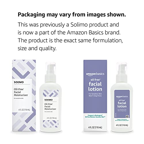 Amazon Basics Oil-free Facial Moisturizer for Sensitive Skin, Fragrance Free, 4 Fluid Ounce (Previously Solimo)